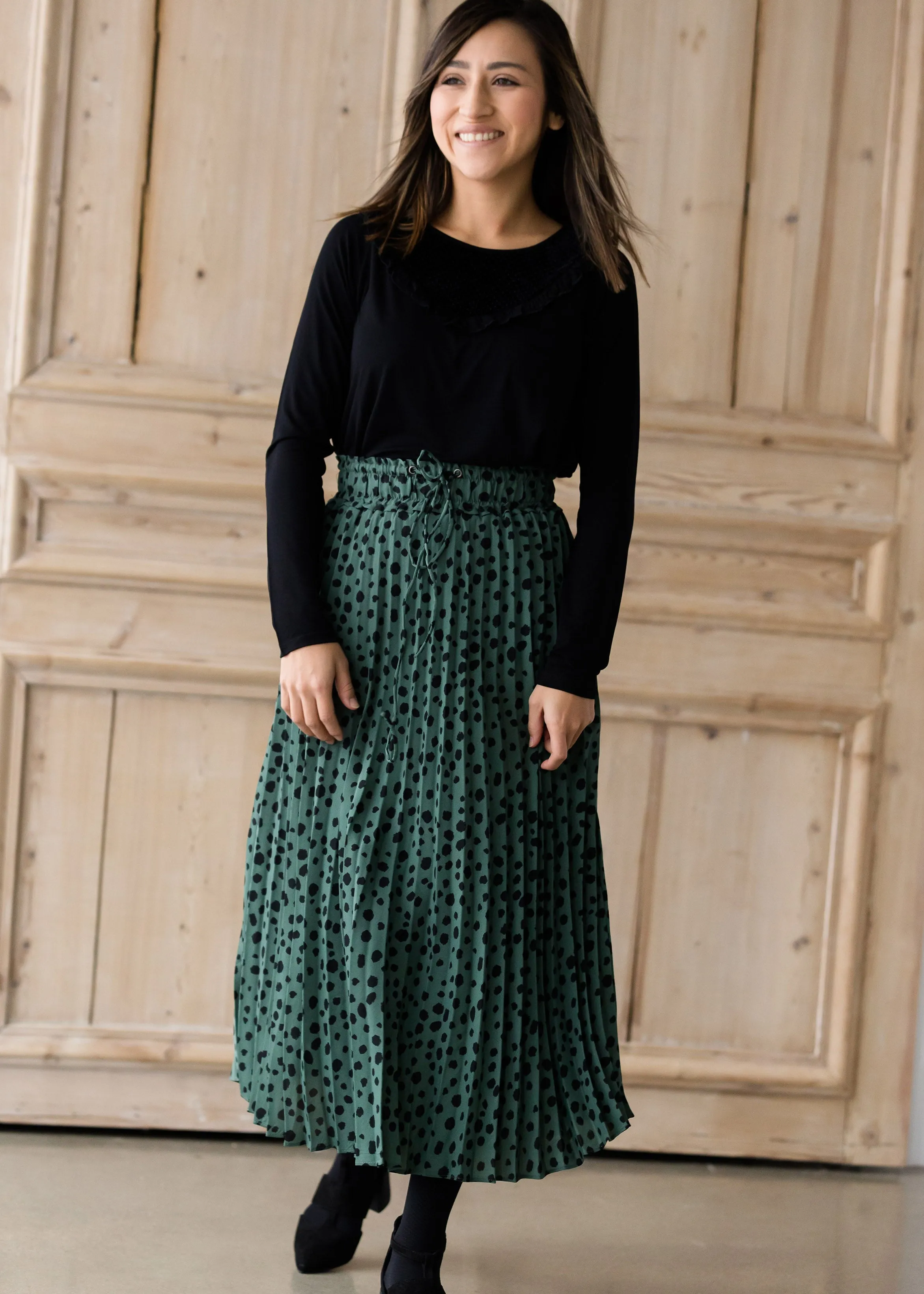Olive Green Leopard Print Midi Skirt - FINAL SALE