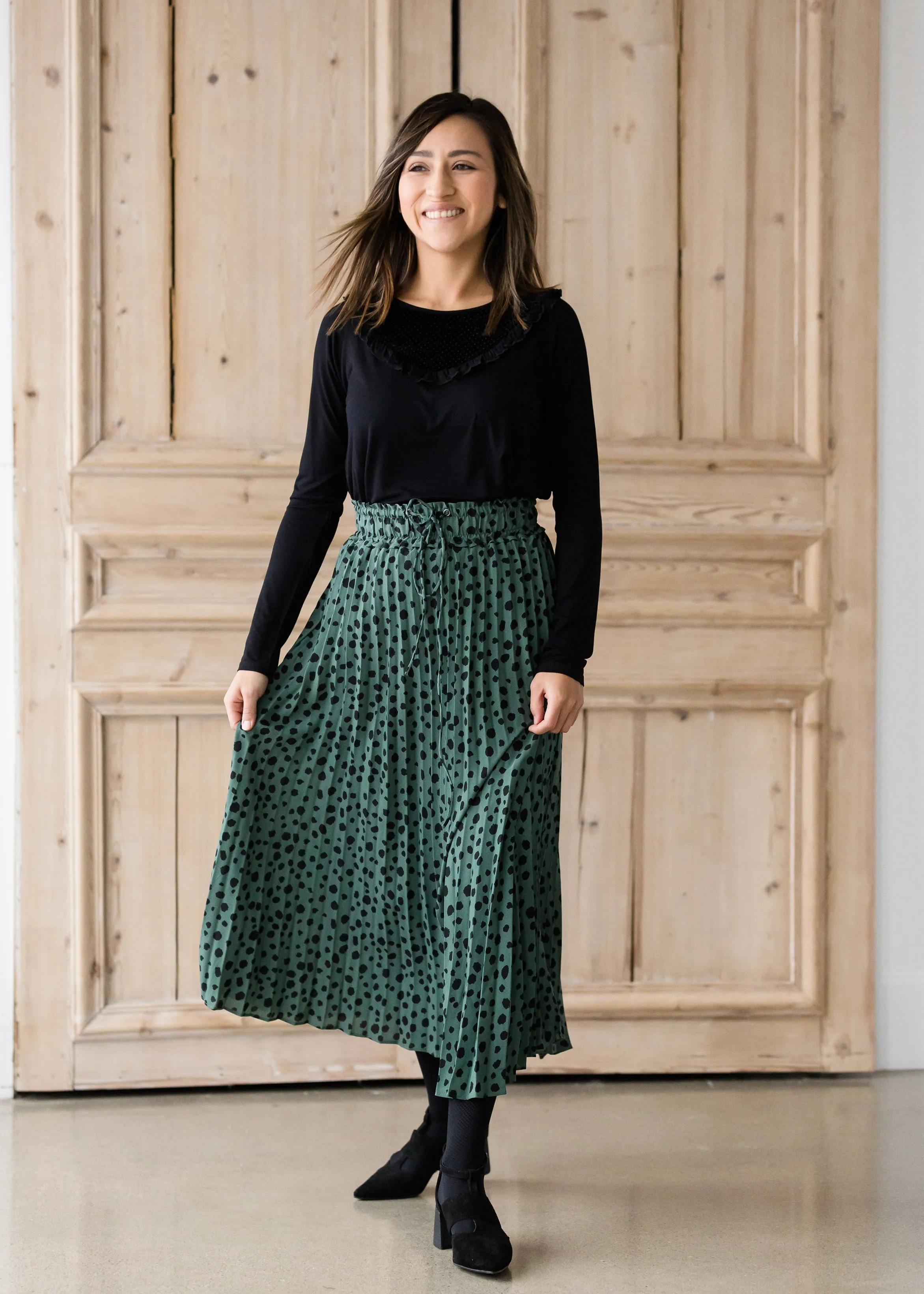 Olive Green Leopard Print Midi Skirt - FINAL SALE