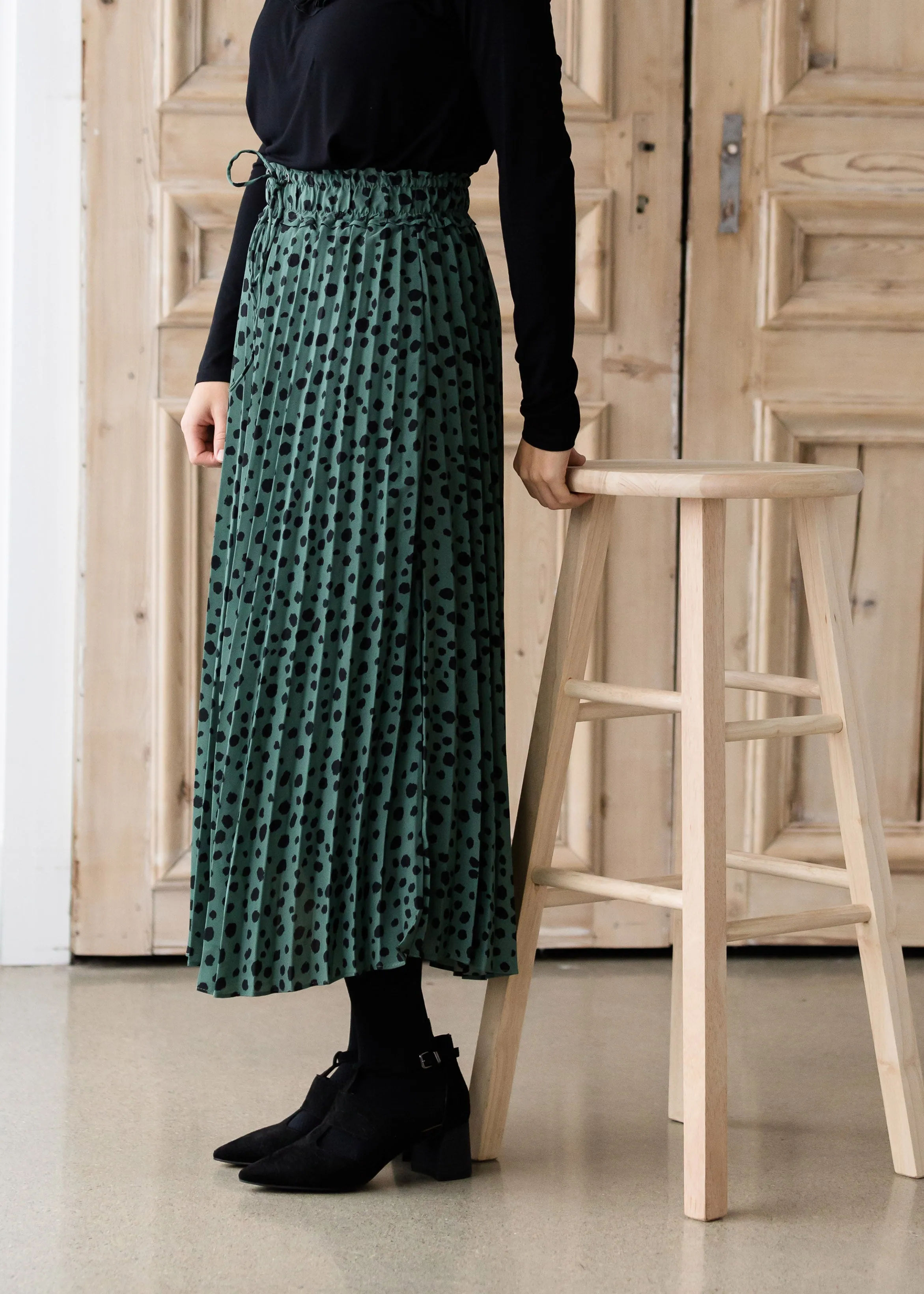 Olive Green Leopard Print Midi Skirt - FINAL SALE