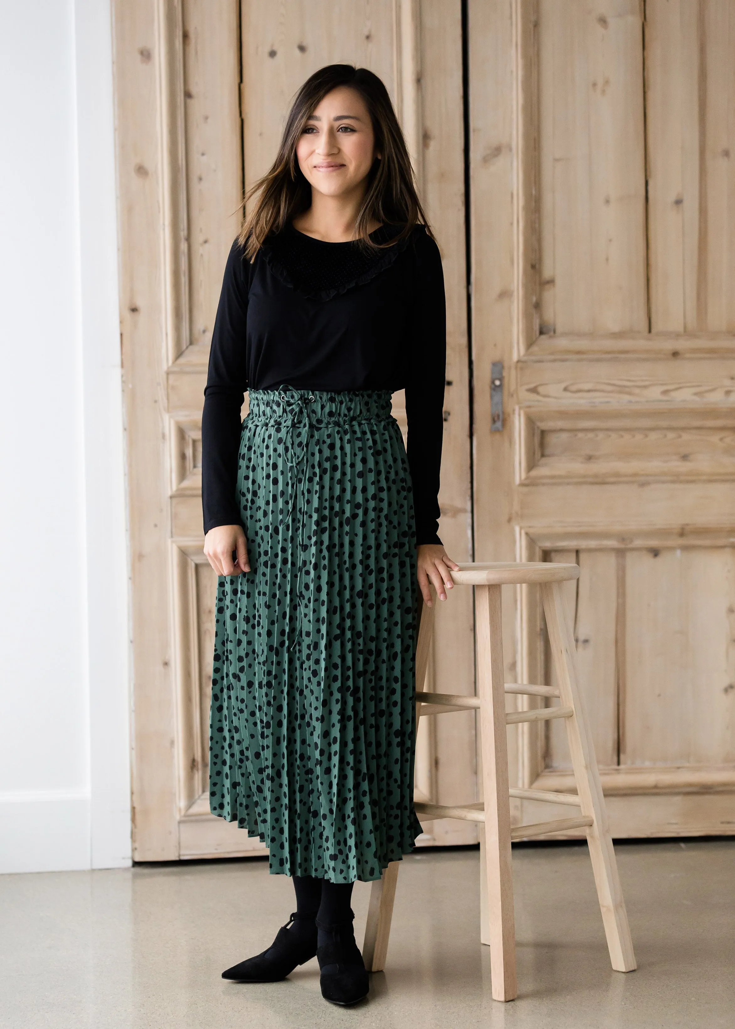 Olive Green Leopard Print Midi Skirt - FINAL SALE