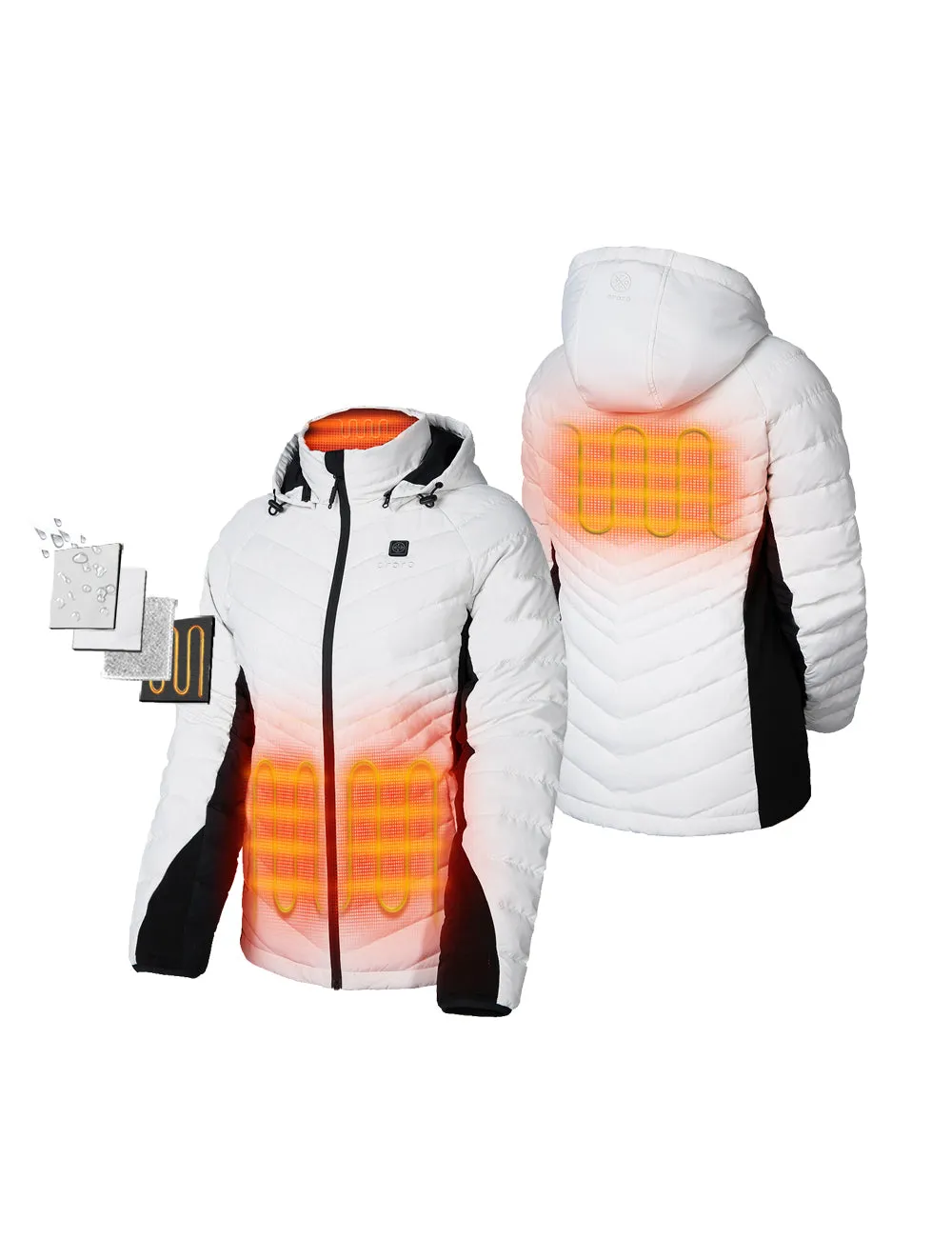 (Open-box) Women's Heated Down Jacket - Black/White  (Battery Set Not Included)