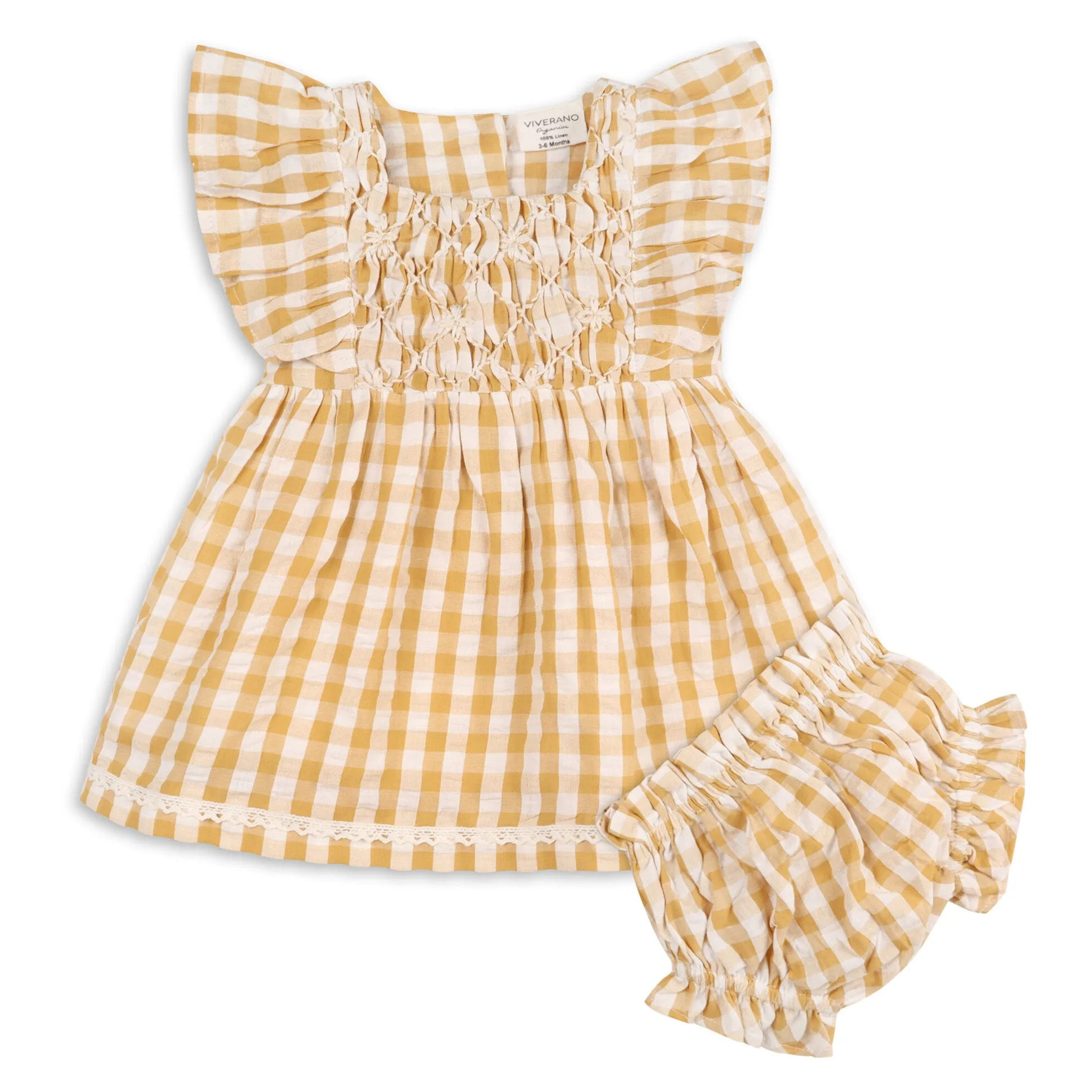 Organic Cotton Alina Hand-smocked Seersucker Gingham Baby Dress   Bloomer