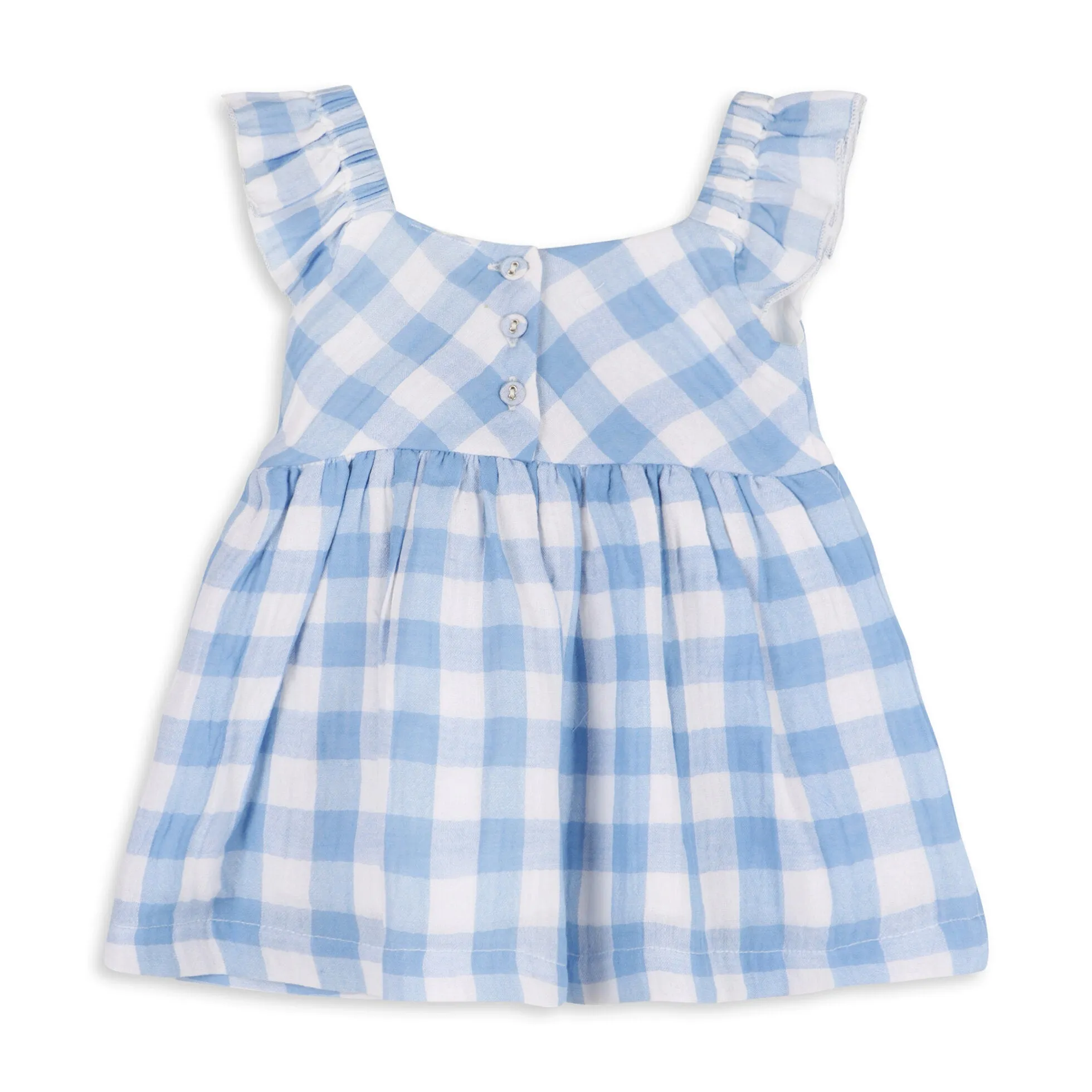 Organic Cotton Audrey Arctic Blue Gingham Baby Dress   Bloomer