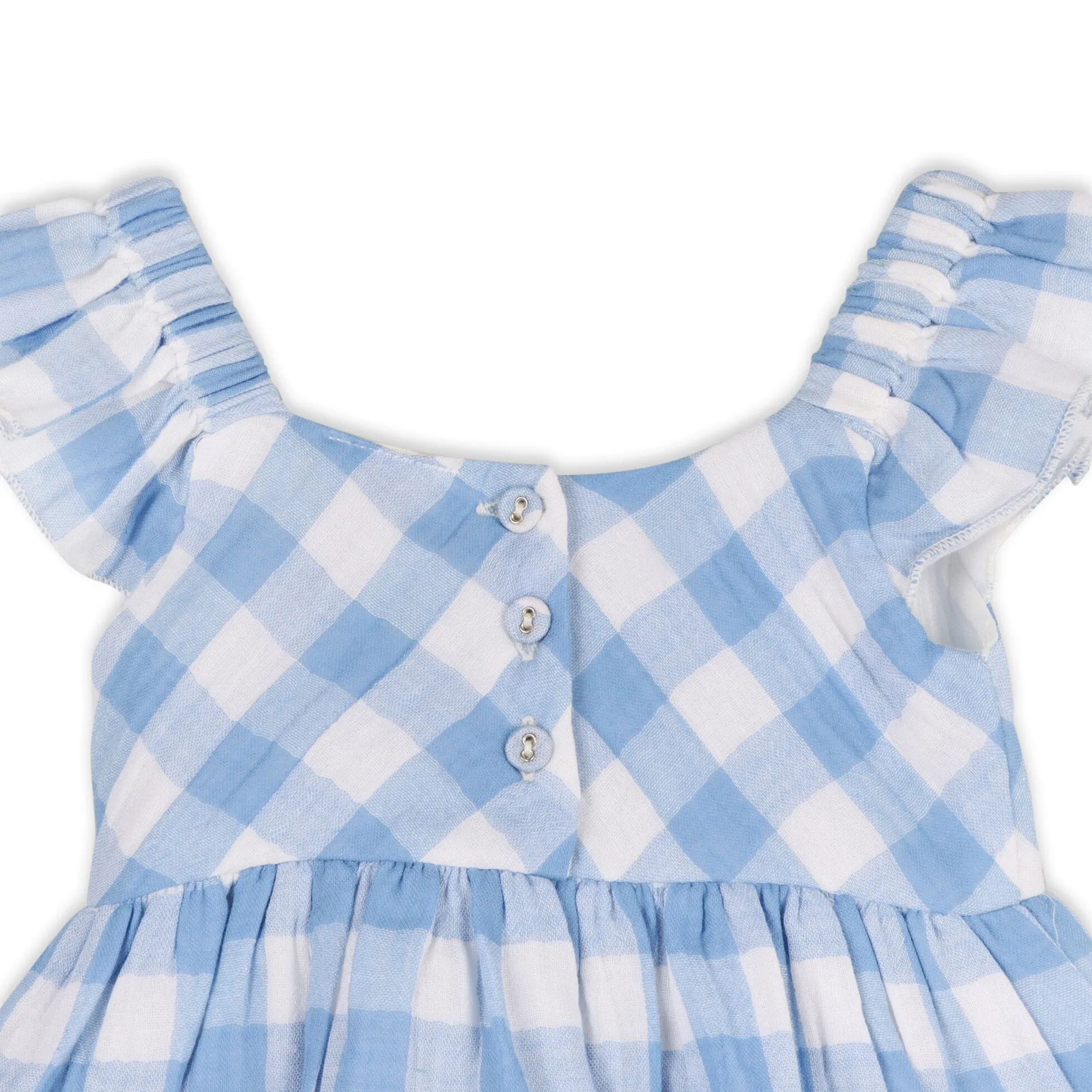 Organic Cotton Audrey Arctic Blue Gingham Baby Dress   Bloomer
