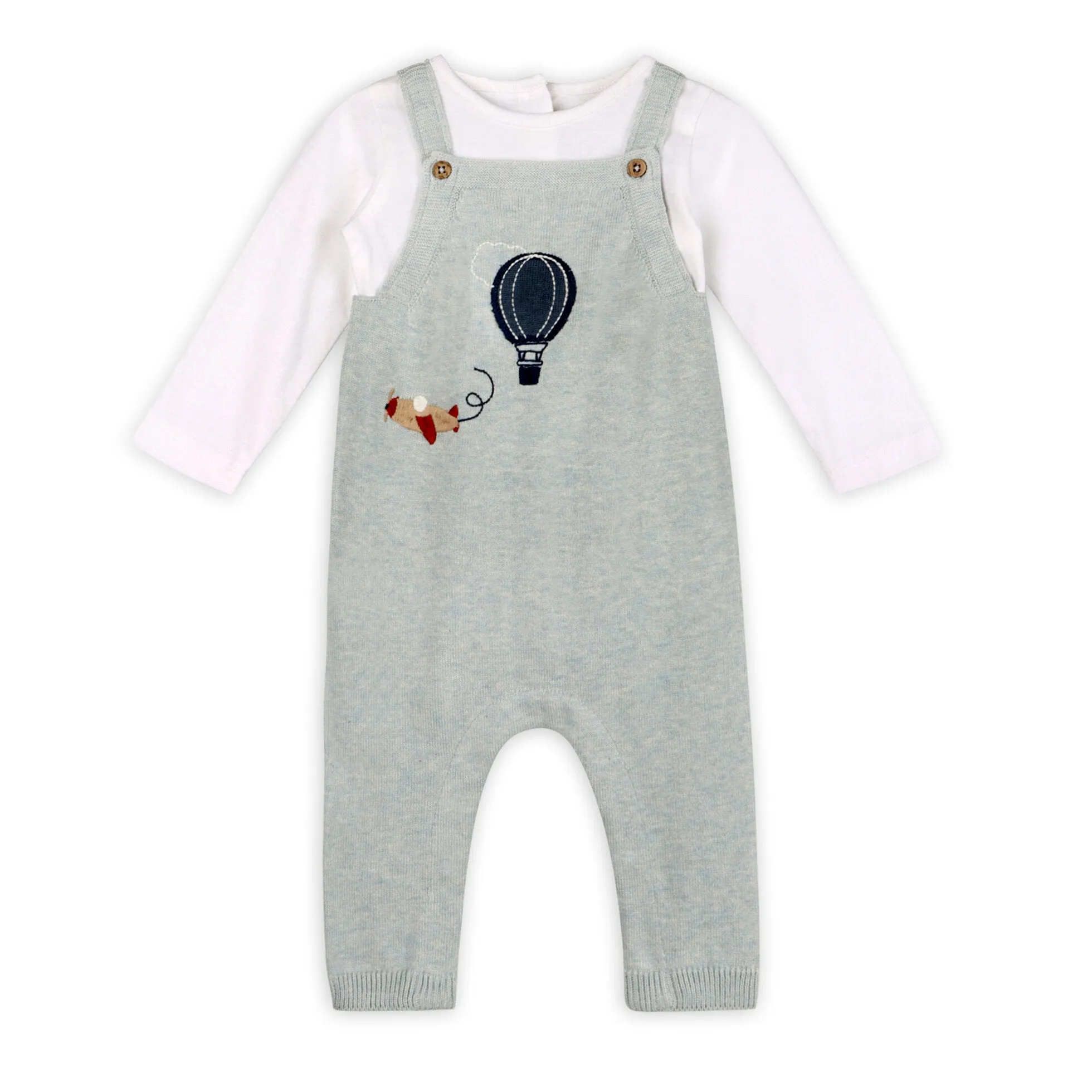 Organic Cotton Hot Air Balloon Sweater Knit Baby Overall Set