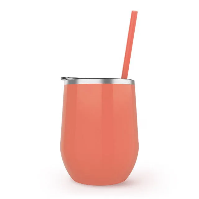 OVERSTOCK SALE 12 oz Blank Stainless Steel Insulated Stemless Wine Tumbler with Lid