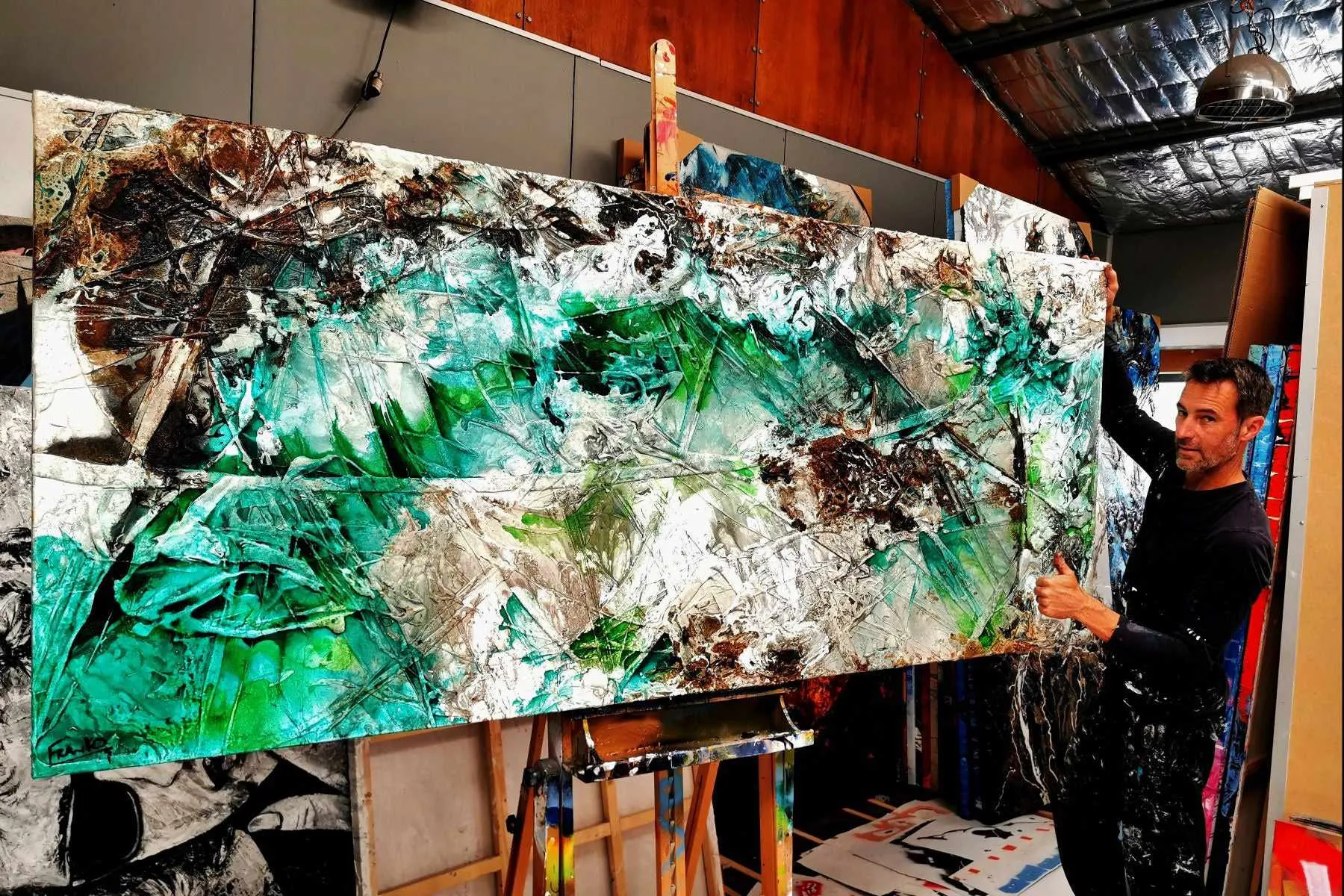 Palm Springs Bling 240cm x 100cm Cream Green Textured Abstract Painting (SOLD)