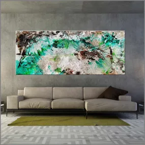 Palm Springs Bling 240cm x 100cm Cream Green Textured Abstract Painting (SOLD)