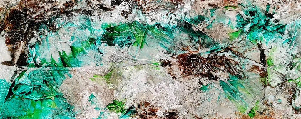Palm Springs Bling 240cm x 100cm Cream Green Textured Abstract Painting (SOLD)