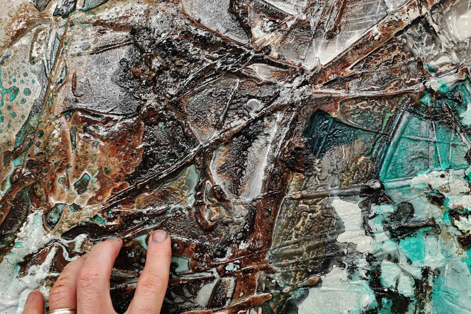 Palm Springs Bling 240cm x 100cm Cream Green Textured Abstract Painting (SOLD)