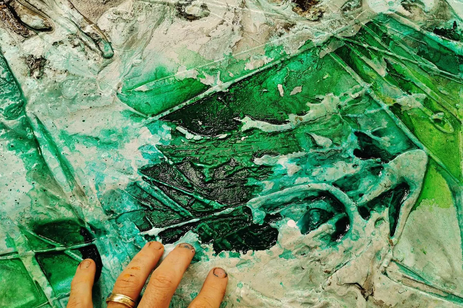 Palm Springs Bling 240cm x 100cm Cream Green Textured Abstract Painting (SOLD)