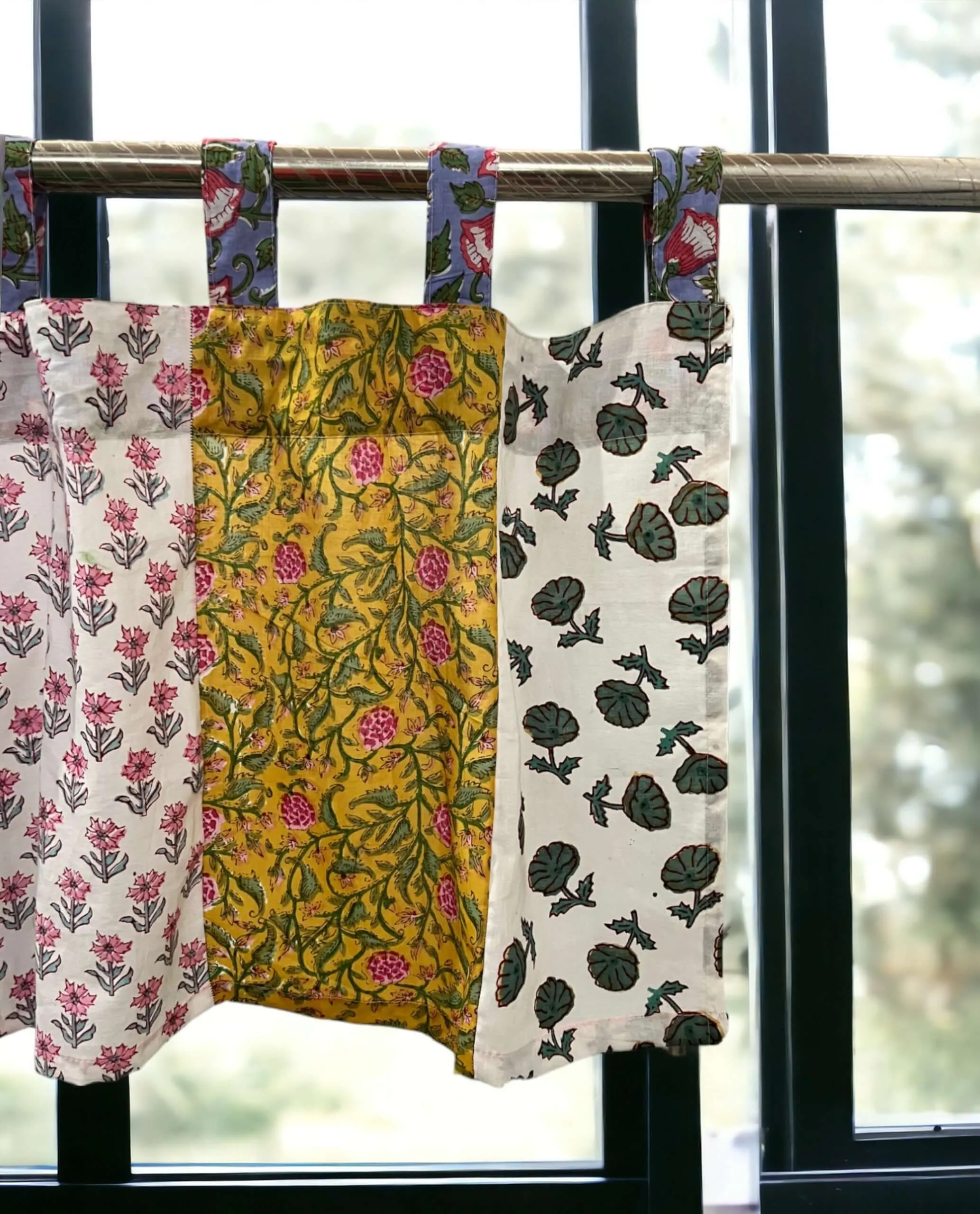 Patchwork Boho Window Curtain Valance, 100% Cotton, Multicolour Floral Print Decoration, Window Treatment, Bohemian Theme Home Decor, Size 84" x 21" Inch