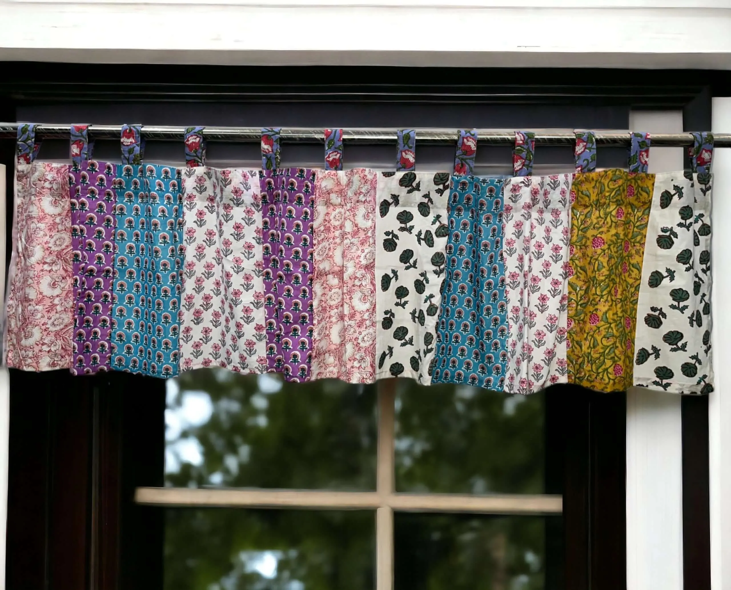 Patchwork Boho Window Curtain Valance, 100% Cotton, Multicolour Floral Print Decoration, Window Treatment, Bohemian Theme Home Decor, Size 84" x 21" Inch