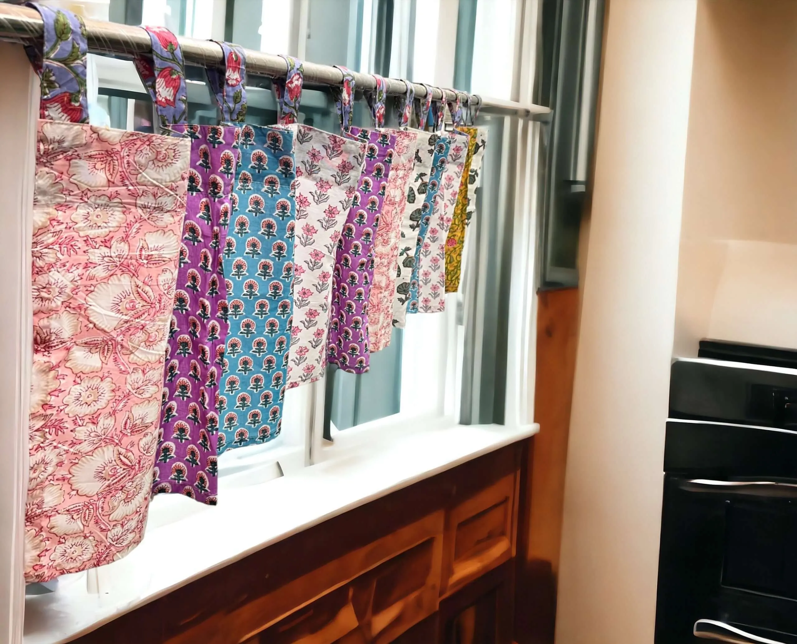 Patchwork Boho Window Curtain Valance, 100% Cotton, Multicolour Floral Print Decoration, Window Treatment, Bohemian Theme Home Decor, Size 84" x 21" Inch
