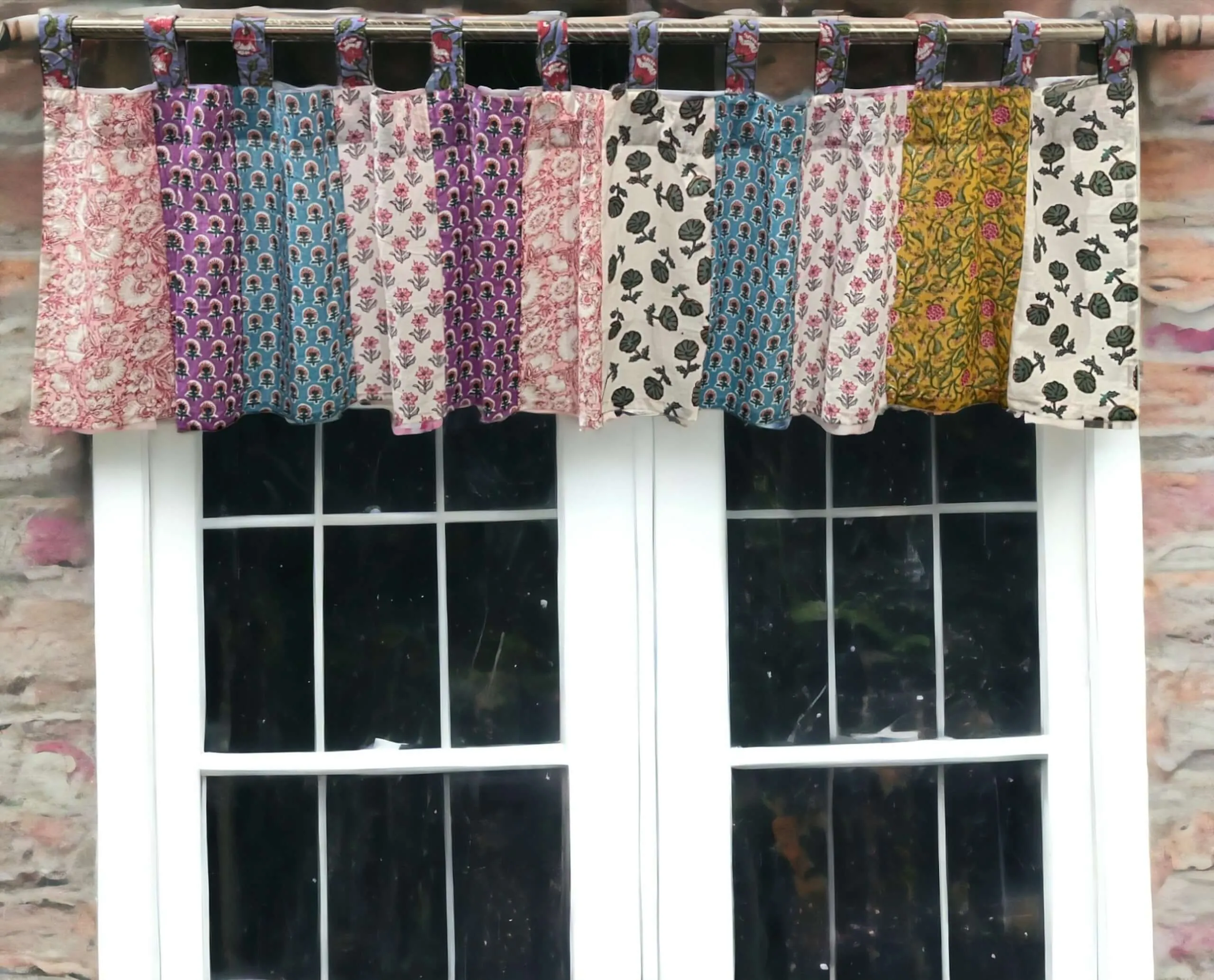 Patchwork Boho Window Curtain Valance, 100% Cotton, Multicolour Floral Print Decoration, Window Treatment, Bohemian Theme Home Decor, Size 84" x 21" Inch