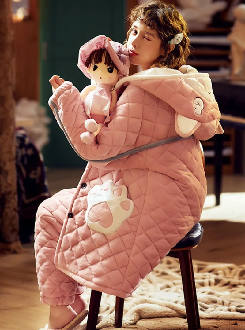PINK THREE-LAYER COTTON WOOL PADDED WARM COTTON JACKET CORAL FLEECE