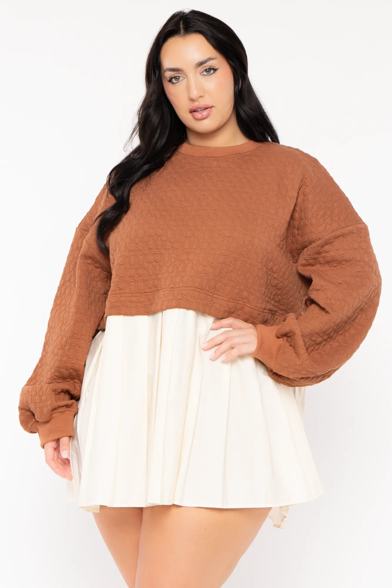 Plus Size Quilted Oversize  Tunic  - Camel