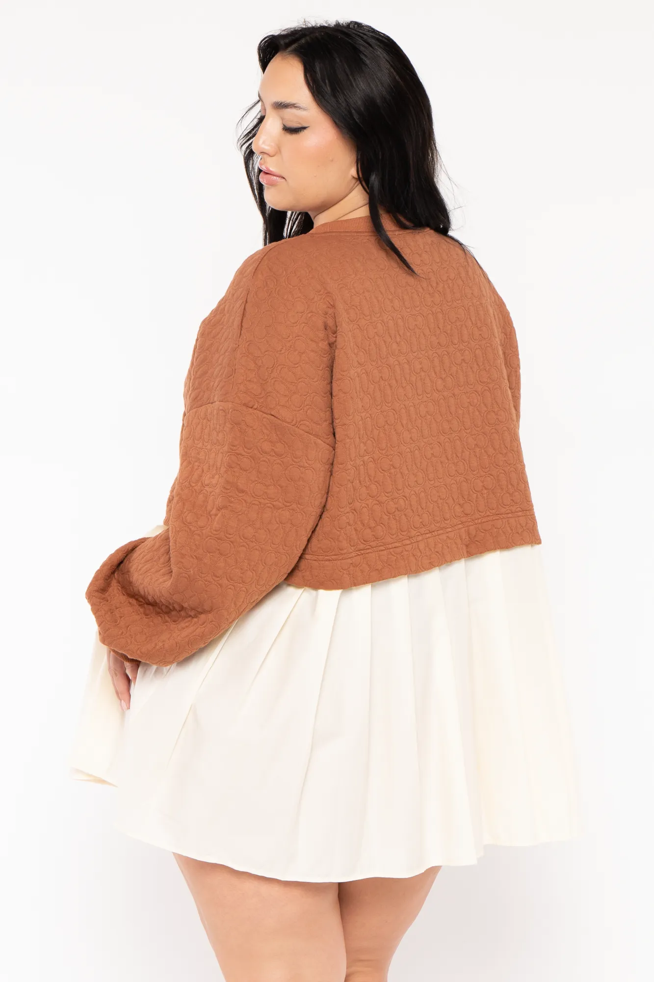 Plus Size Quilted Oversize  Tunic  - Camel