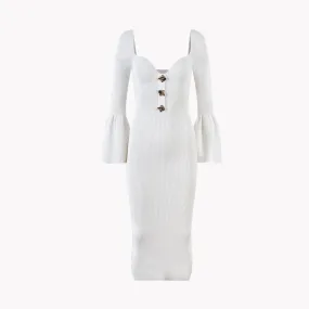 Pre Order:  White Knitted Bell Sleeves Dress