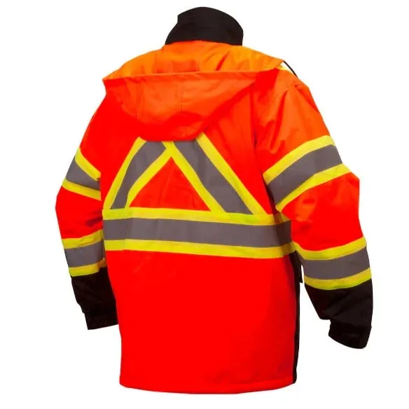 Pyramex® Hi Vis Waterproof Parka - Quilted Lining Black Bottom Safety Jacket - X-Back - ANSI Class 3 - RCP32