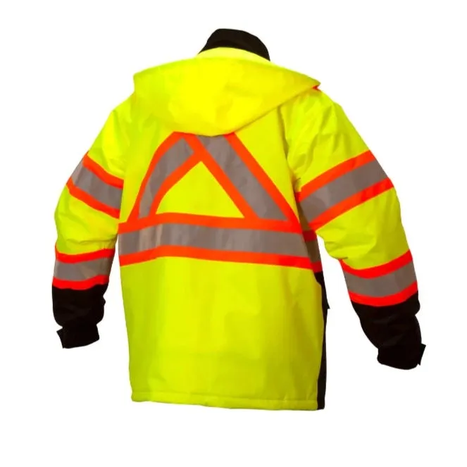 Pyramex® Hi Vis Waterproof Parka - Quilted Lining Black Bottom Safety Jacket - X-Back - ANSI Class 3 - RCP32