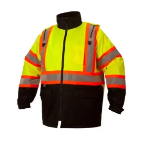 Pyramex® Hi Vis Waterproof Parka - Quilted Lining Black Bottom Safety Jacket - X-Back - ANSI Class 3 - RCP32