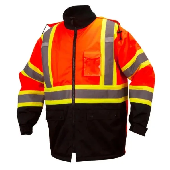 Pyramex® Hi Vis Waterproof Parka - Quilted Lining Black Bottom Safety Jacket - X-Back - ANSI Class 3 - RCP32