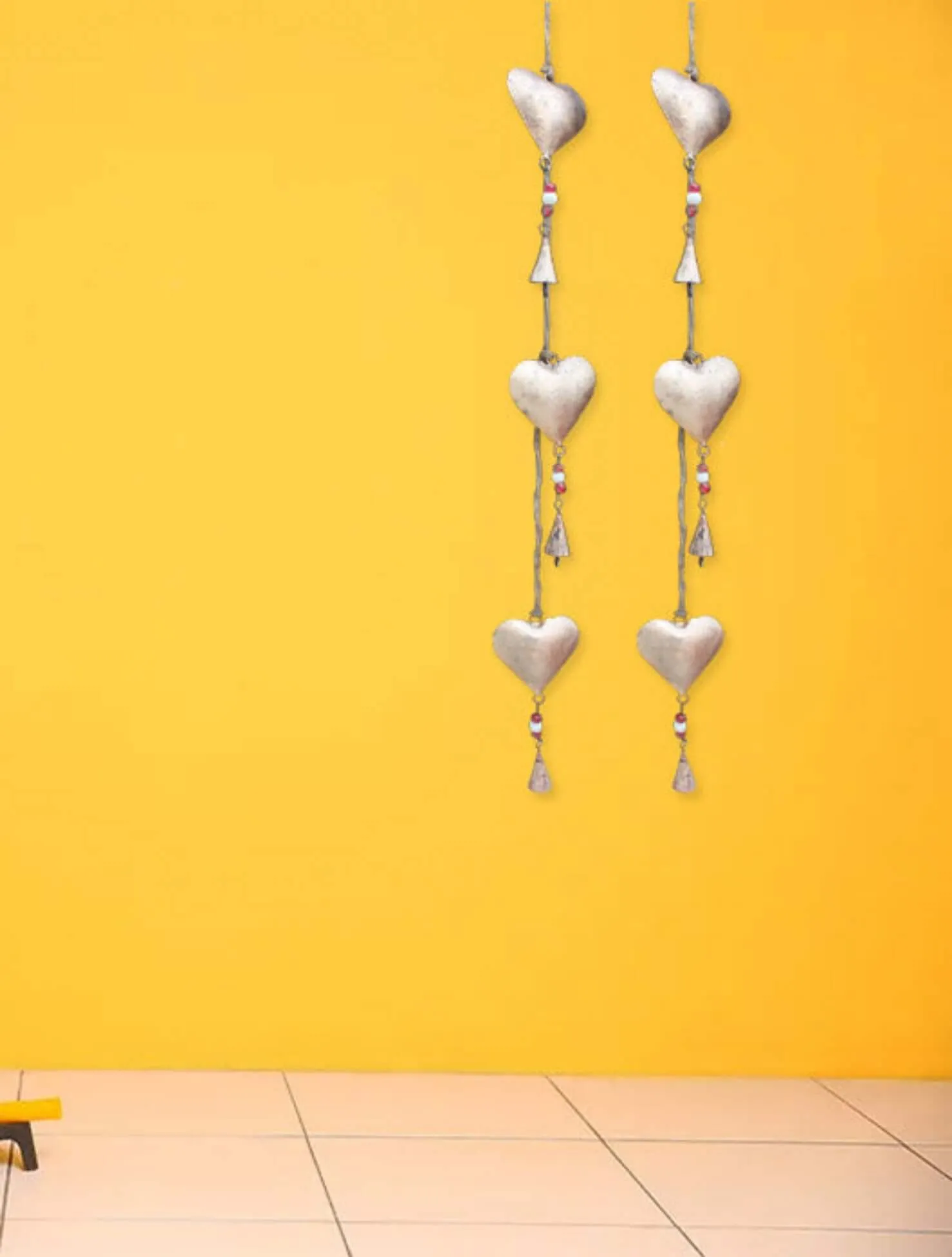 Recycled Iron Heart Love Hanging Chime Galvanized Metal Heart Wall Décor for Rustic Farmhouse and Patio Decor