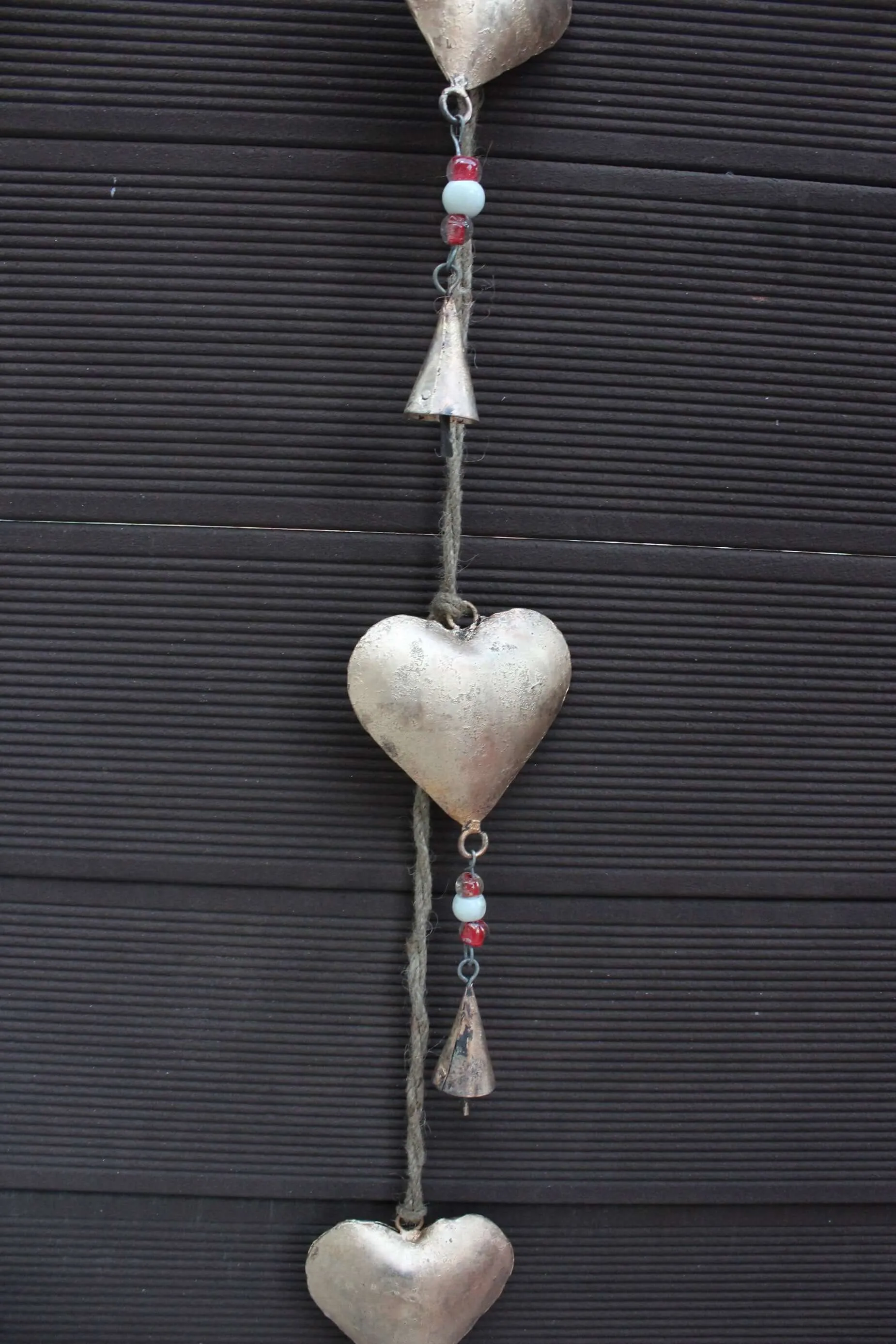Recycled Iron Heart Love Hanging Chime Galvanized Metal Heart Wall Décor for Rustic Farmhouse and Patio Decor