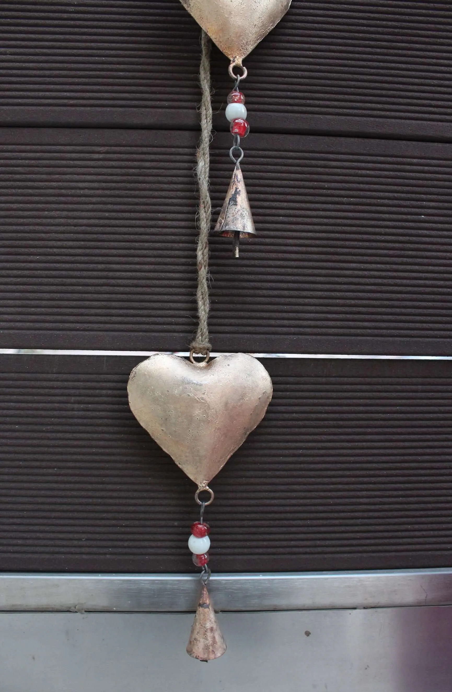 Recycled Iron Heart Love Hanging Chime Galvanized Metal Heart Wall Décor for Rustic Farmhouse and Patio Decor