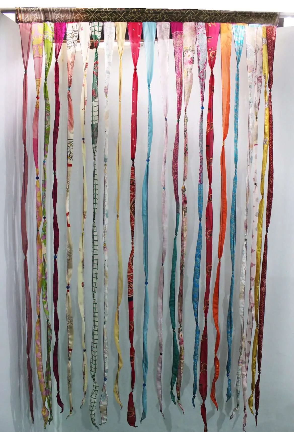 Recycled Silk Sari Colorful Ribbon Hippie Beaded Doorway Boho Curtains Bohemian Panels Drapes