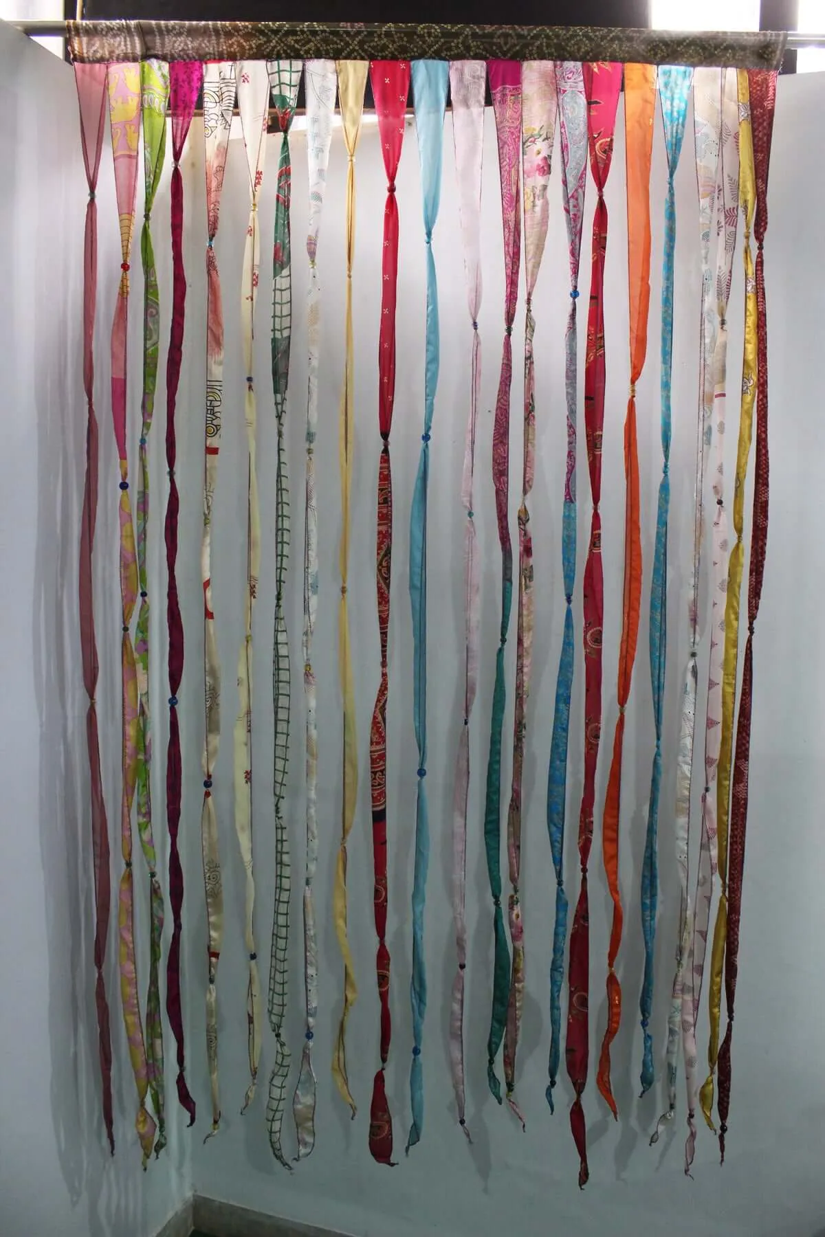 Recycled Silk Sari Colorful Ribbon Hippie Beaded Doorway Boho Curtains Bohemian Panels Drapes