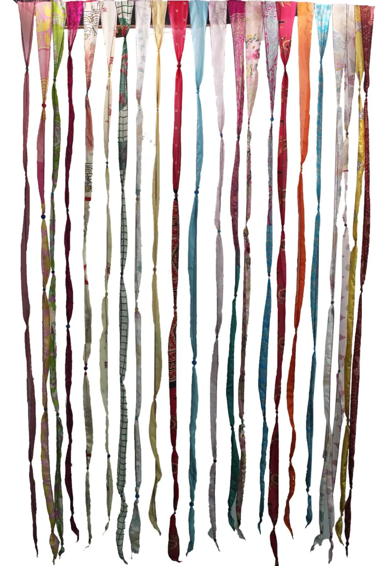 Recycled Silk Sari Colorful Ribbon Hippie Beaded Doorway Boho Curtains Bohemian Panels Drapes
