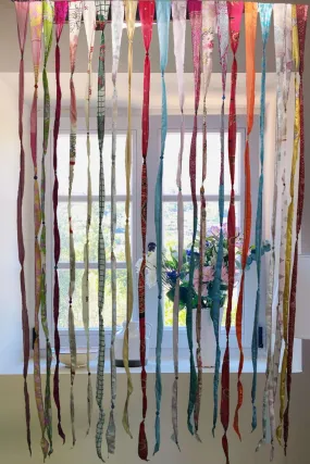 Recycled Silk Sari Colorful Ribbon Hippie Beaded Doorway Boho Curtains Bohemian Panels Drapes
