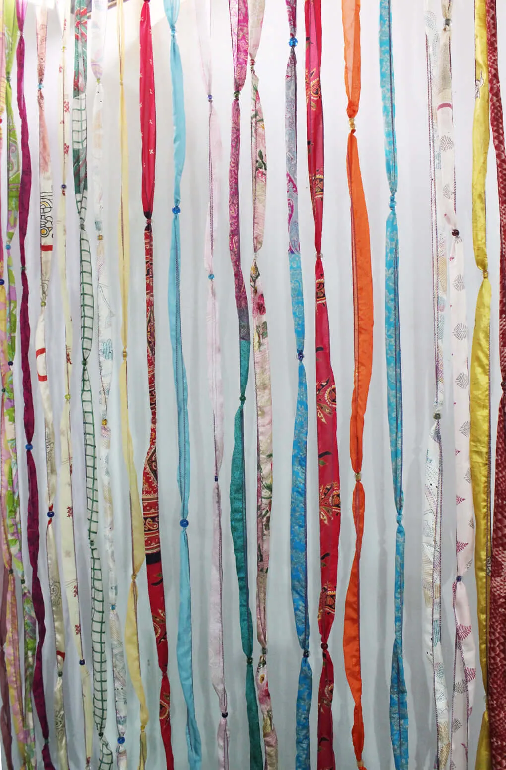 Recycled Silk Sari Colorful Ribbon Hippie Beaded Doorway Boho Curtains Bohemian Panels Drapes