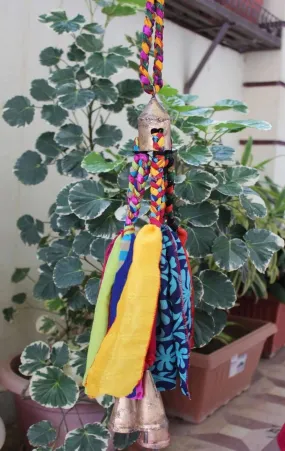 Recycled Silk Sari with Bells Hanging Windchime for Patio Outdoor and Party Decoration
