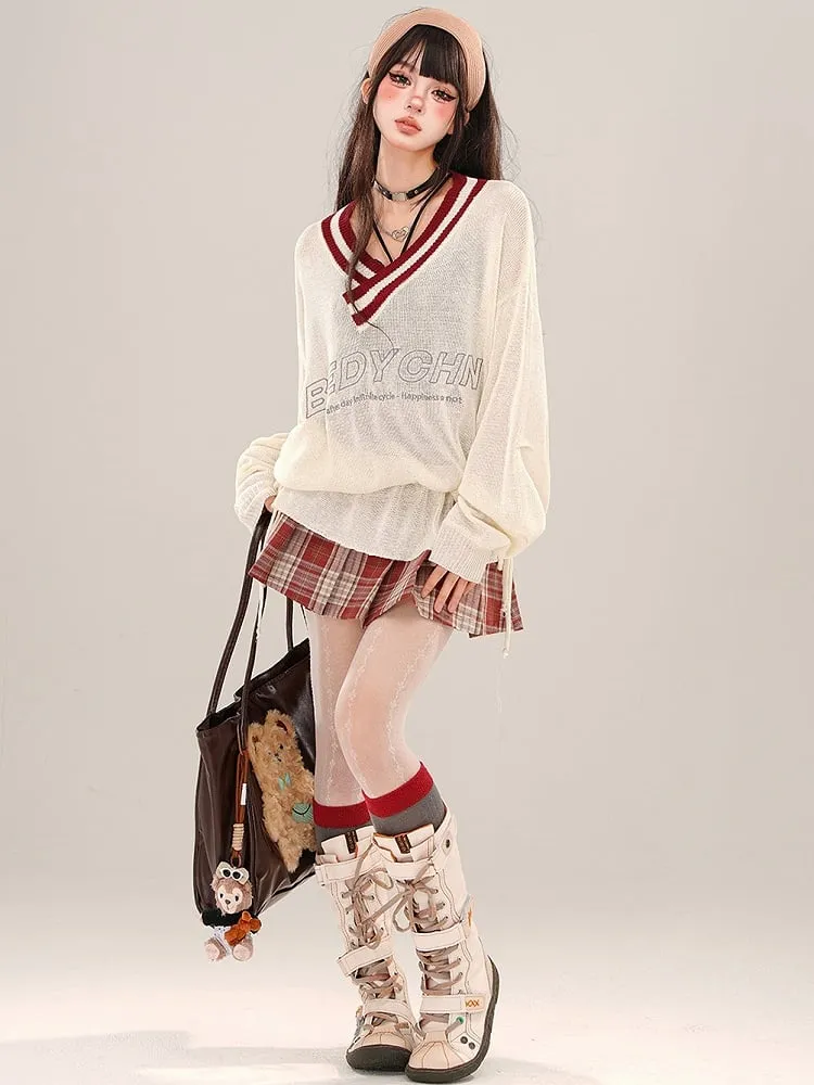 Red/Blue Buckle Straps High Waist Plaid Pleated Mini Skirt