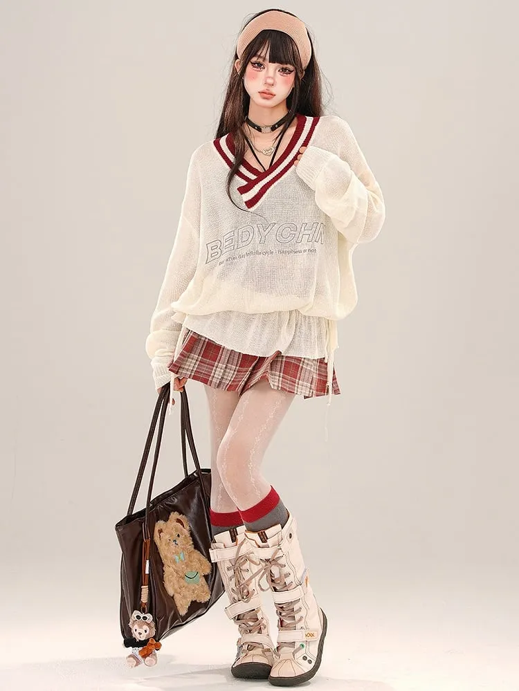 Red/Blue Buckle Straps High Waist Plaid Pleated Mini Skirt