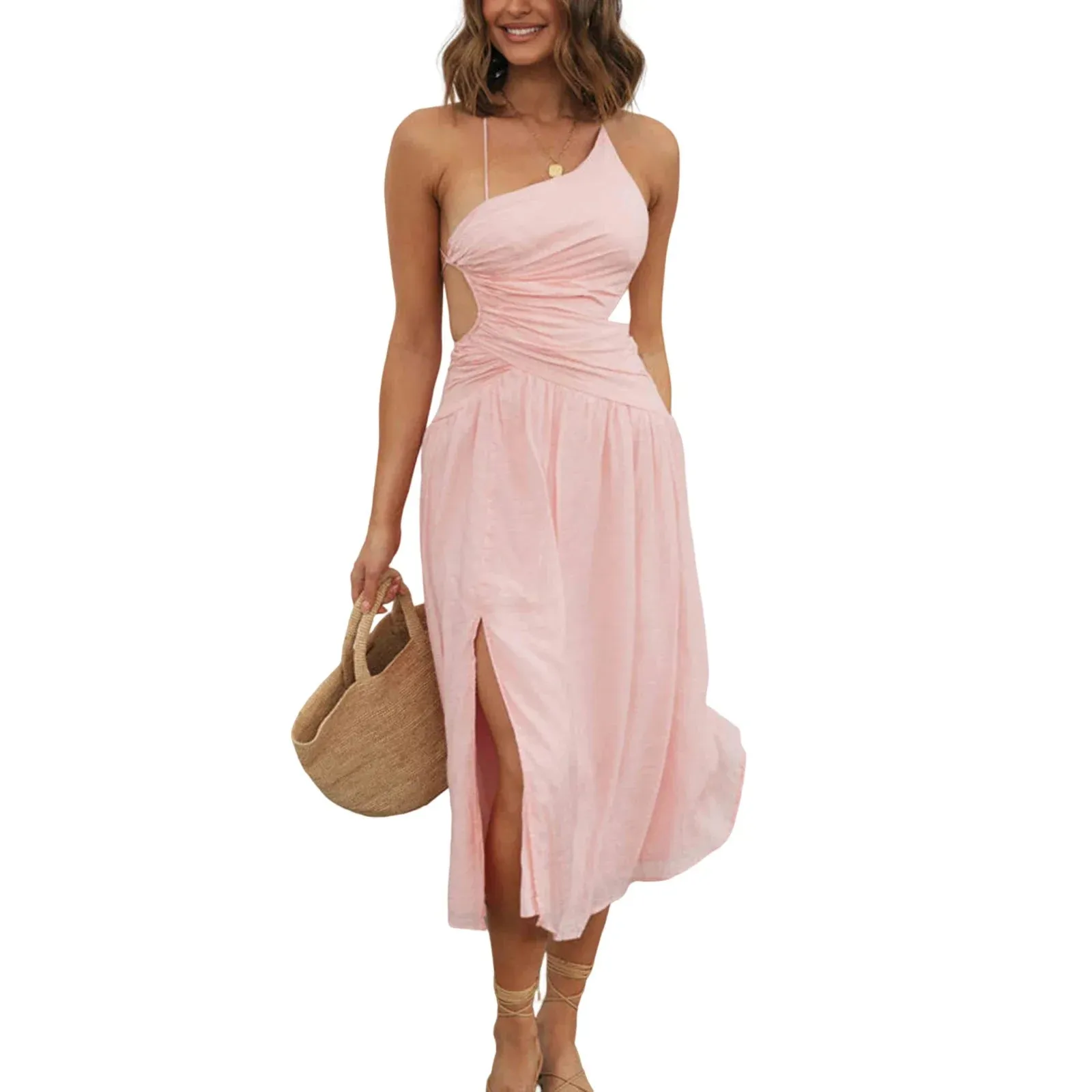 Ribbed Knit Tank Spaghetti Strap Basic Slip Short Casual Women Dress