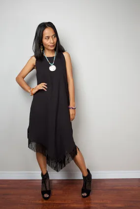 Sleeveless Black Fringe Dress