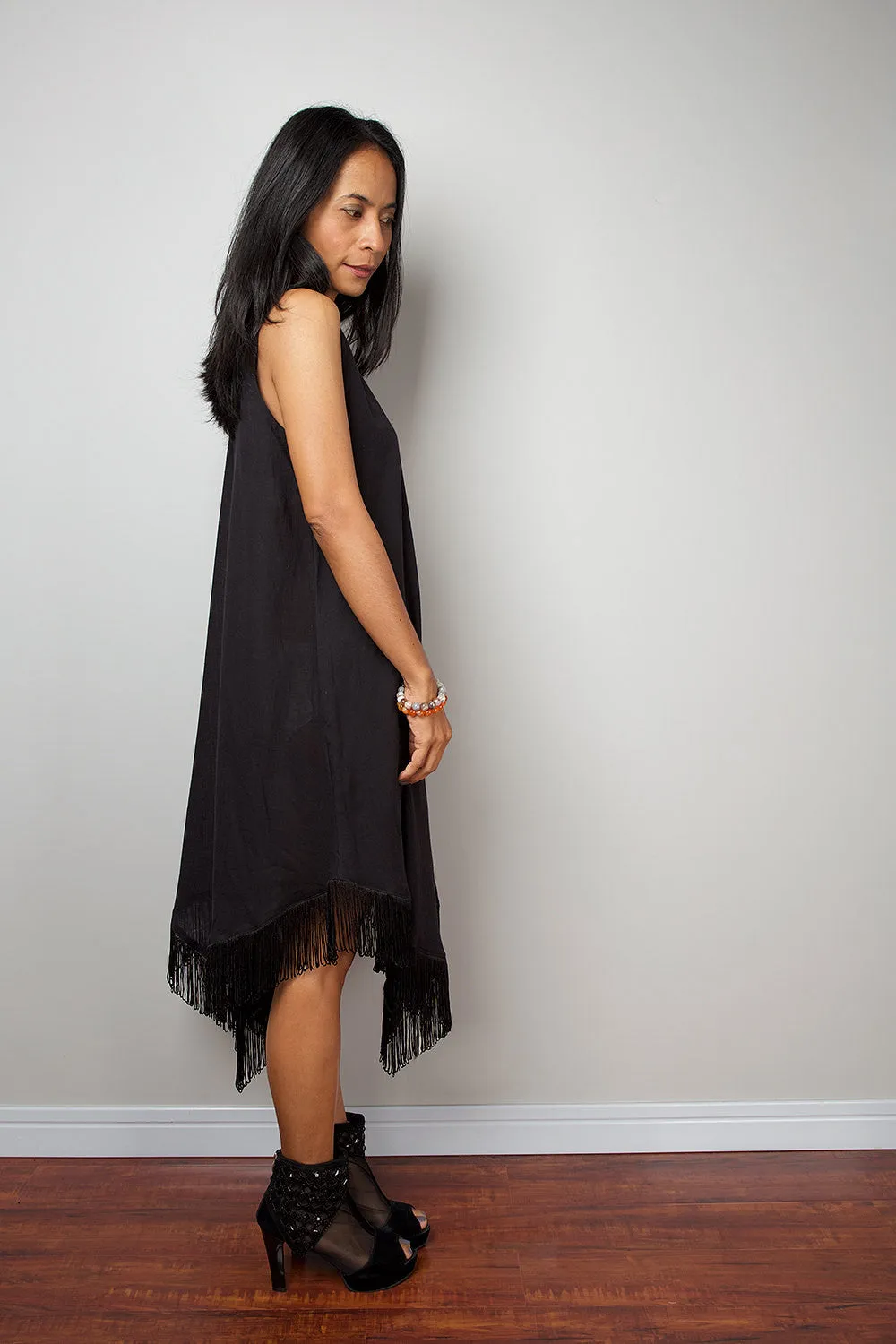Sleeveless Black Fringe Dress