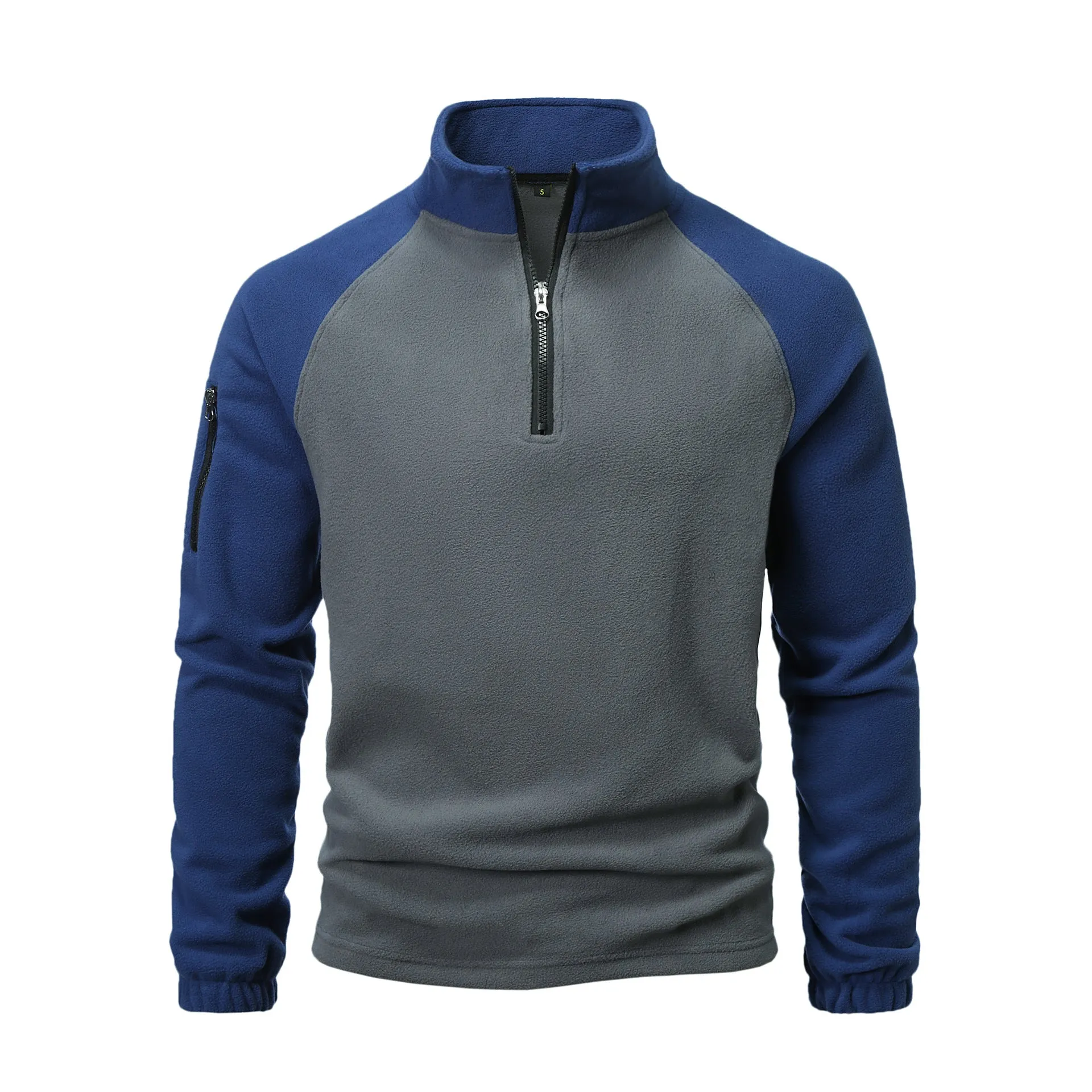 TACTICAL FLEECE JACKET FOR MEN, FLEECE HOODIE, AUTUMN AND WINTER COLOR BLOCKED VELVET STAND UP COLLAR JACKET