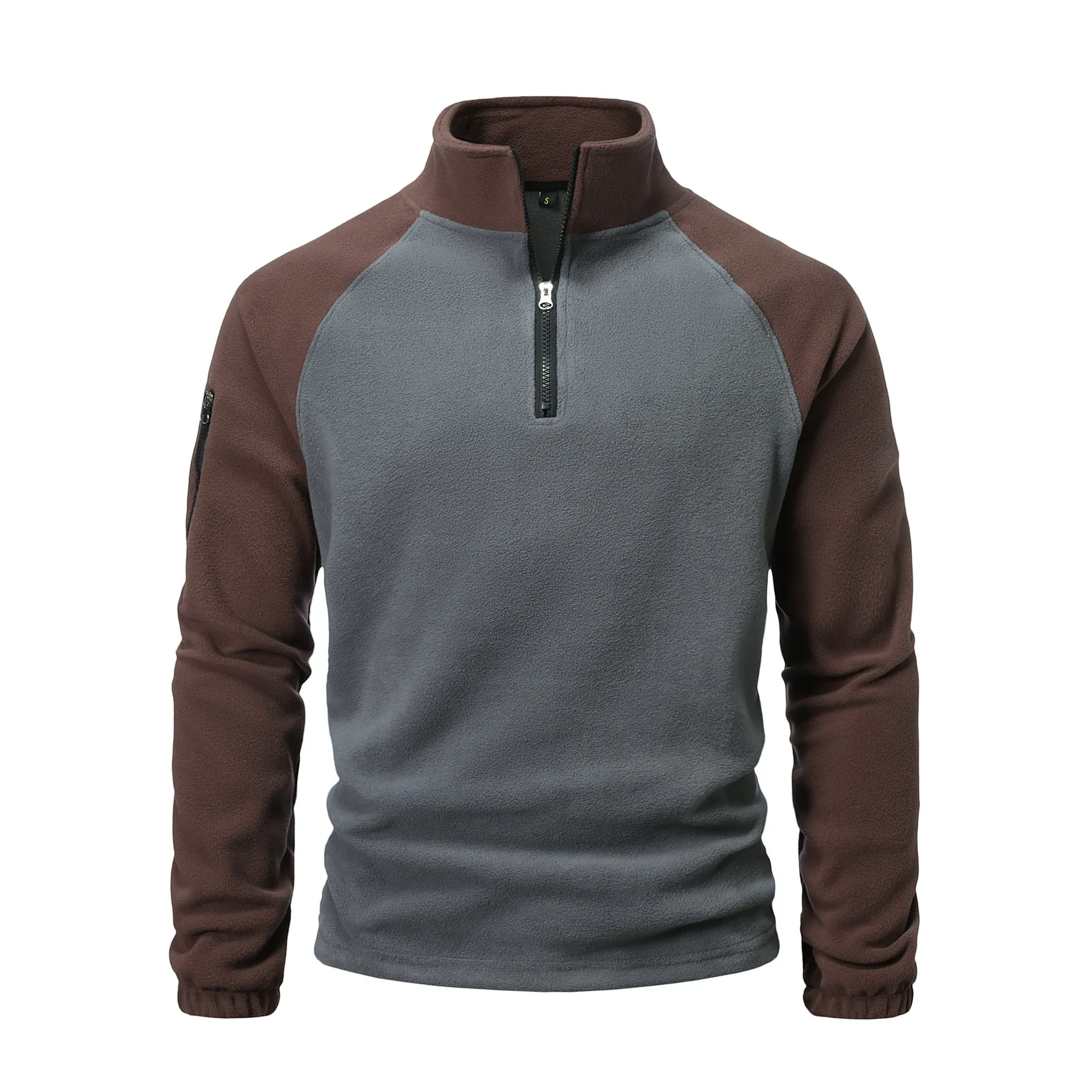 TACTICAL FLEECE JACKET FOR MEN, FLEECE HOODIE, AUTUMN AND WINTER COLOR BLOCKED VELVET STAND UP COLLAR JACKET