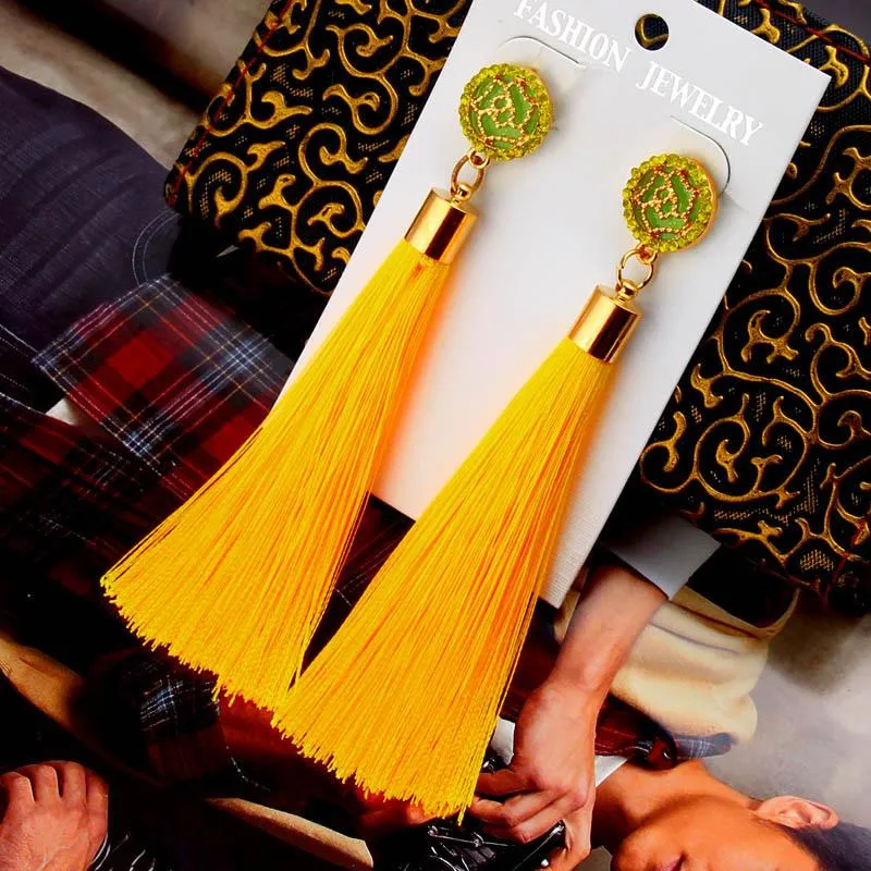 Tassel Earrings Boho Bohemian Long Exaggerated Rose Flower Dangling Earrings for Women Orecchini Lunghi Oorbellen Lang Kolczyki