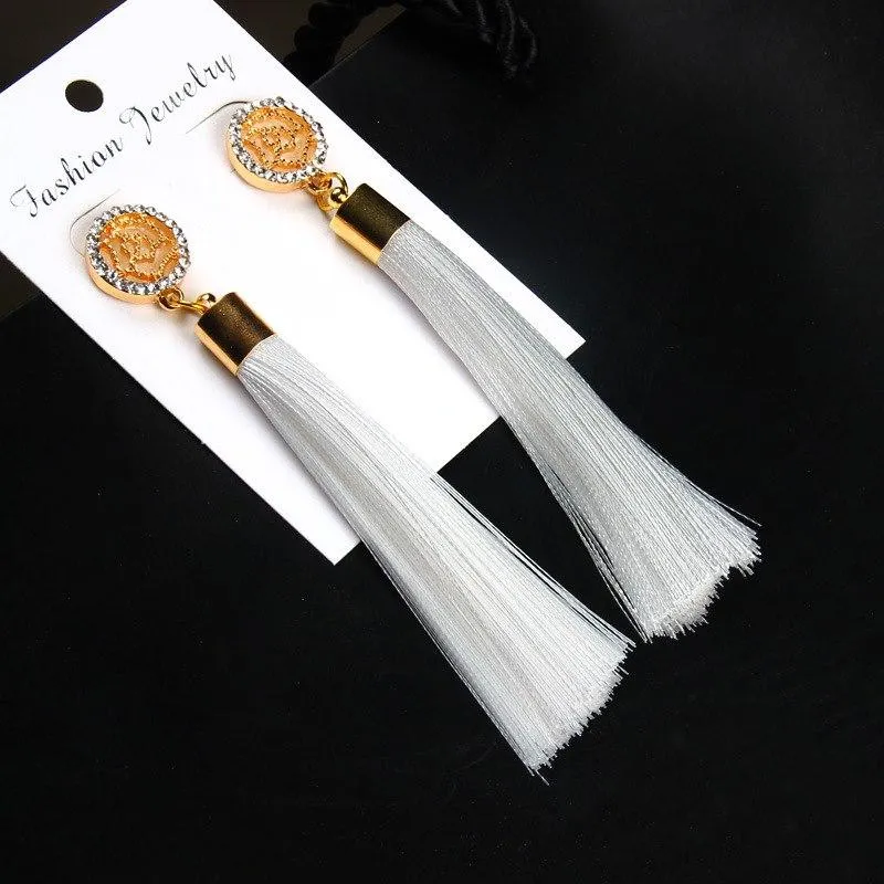 Tassel Earrings Boho Bohemian Long Exaggerated Rose Flower Dangling Earrings for Women Orecchini Lunghi Oorbellen Lang Kolczyki
