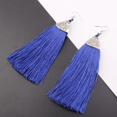 Tassel Earrings Boho Bohemian Long Exaggerated Rose Flower Dangling Earrings for Women Orecchini Lunghi Oorbellen Lang Kolczyki