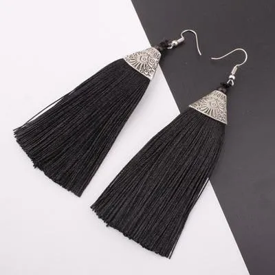 Tassel Earrings Boho Bohemian Long Exaggerated Rose Flower Dangling Earrings for Women Orecchini Lunghi Oorbellen Lang Kolczyki