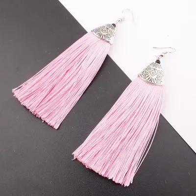 Tassel Earrings Boho Bohemian Long Exaggerated Rose Flower Dangling Earrings for Women Orecchini Lunghi Oorbellen Lang Kolczyki