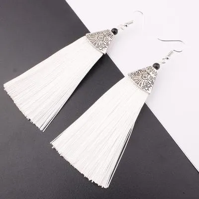 Tassel Earrings Boho Bohemian Long Exaggerated Rose Flower Dangling Earrings for Women Orecchini Lunghi Oorbellen Lang Kolczyki
