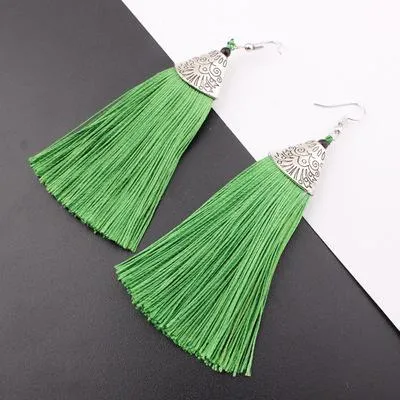 Tassel Earrings Boho Bohemian Long Exaggerated Rose Flower Dangling Earrings for Women Orecchini Lunghi Oorbellen Lang Kolczyki